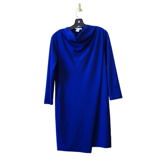 Joan Vass Cobalt Blue Drape Long Sleeve Asymmetrical Knit Dress Size Small - Picture 1 of 7
